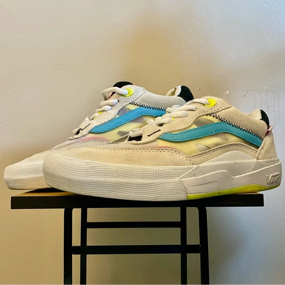 Vans Cream Blue Sneakers Mesh Pink Yellow Accents – Men 6 / Women 7.5 - Picture 2 of 16